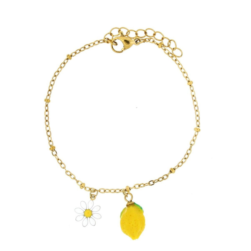 BRACCIALE "AMALFI" CM 17+3 CON LIMONE E MARGHERITA IN ACCIAIO