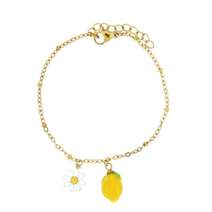 BRACCIALE "AMALFI" CM 17+3 CON LIMONE E MARGHERITA IN ACCIAIO