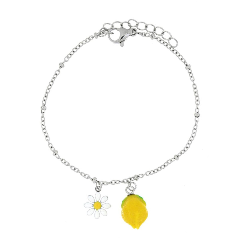 BRACCIALE "AMALFI" CM 17+3 CON LIMONE E MARGHERITA  IN ACCIAIO
