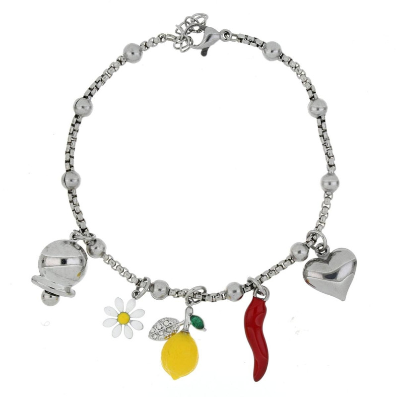BRACCIALE "AMALFI" CM 17+3 CON CAMPANELLA, CORNO.. IN ACCIAIO