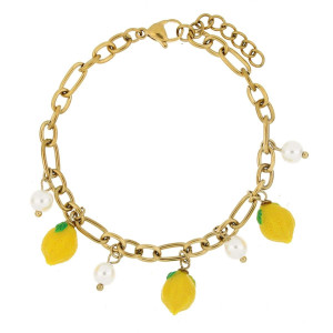 BRACCIALE "AMALFI" CON LIMONI E PERLE CM 17+3 IN ACCIAIO