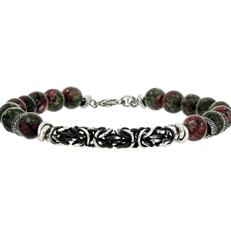 BRACCIALE UOMO IN PIETRA E ACCIAIO CM 19+2