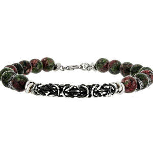 BRACCIALE UOMO IN PIETRA E ACCIAIO CM 19+2