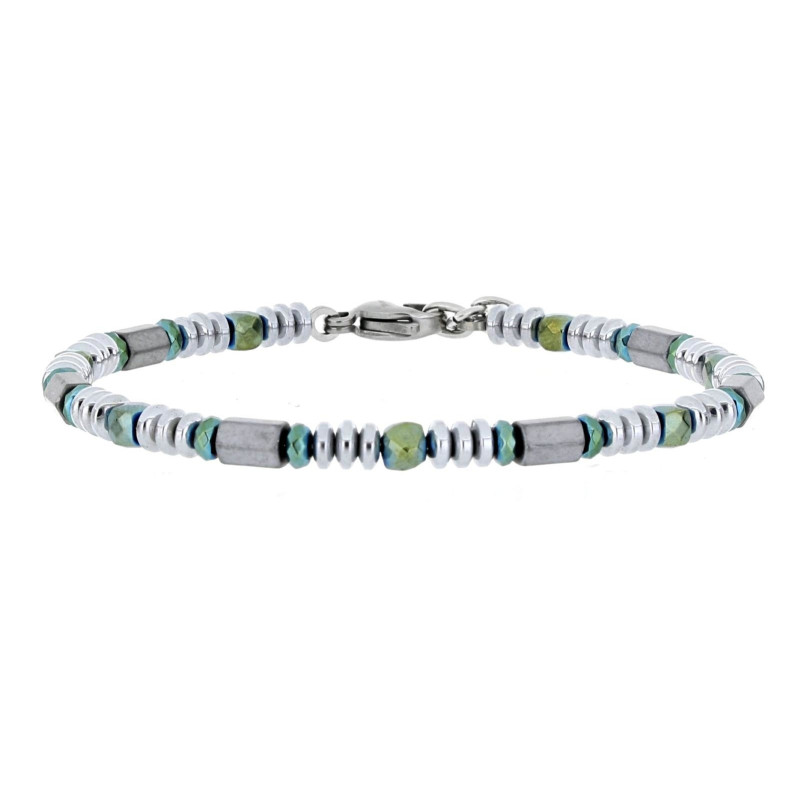 BRACCIALE UOMO IN PIETRA E ACCIAIO CM 19+2