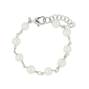 BRACCIALE "VENERE" RODIATO CON PERLE CM 17+3 IN OTTONE
