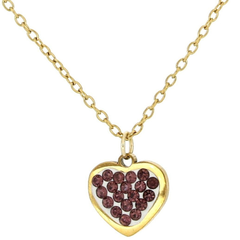 PENDENTE ADANA CON CUORE E ZIRCONI CM 47+5 ADANA IN ACCIAIO