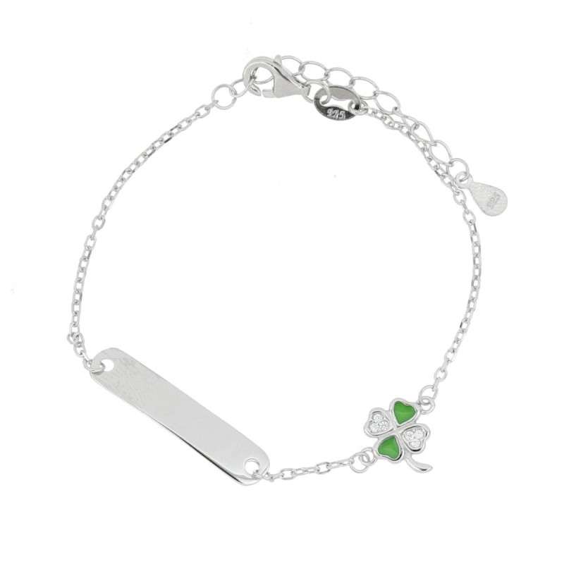 BRACCIALE BABY IN ARGENTO 925 CON TARGA E QUADRIFOGLIO