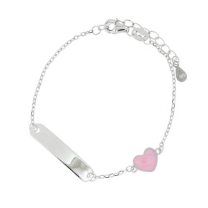 BRACCIALE BABY IN ARGENTO 925 CON TARGA E CUORE ROSA