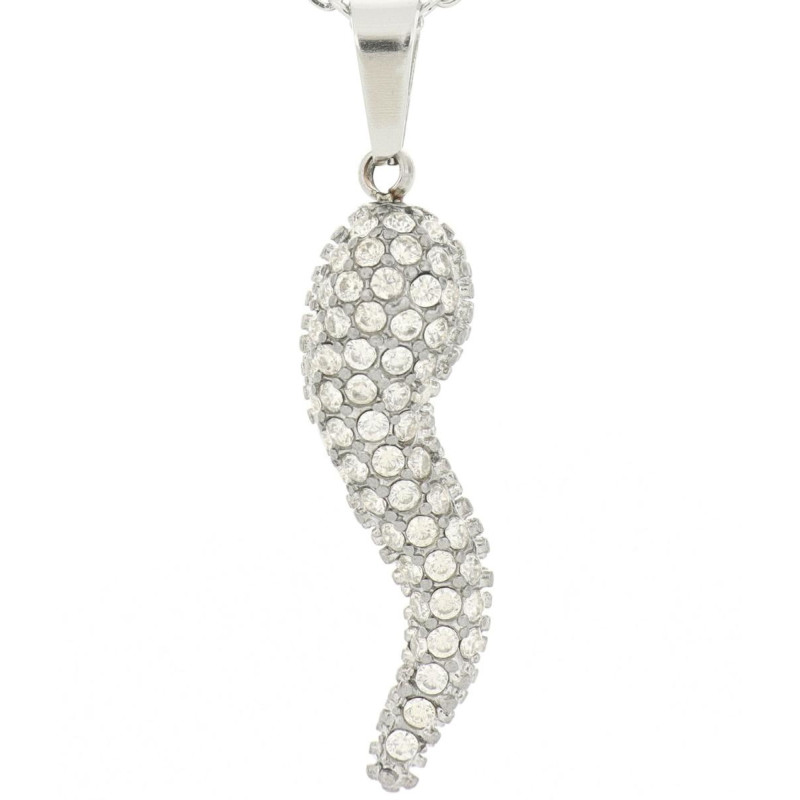 PENDENTE CORNO MM 32X7 IN ACCIAO CATENA 40+5