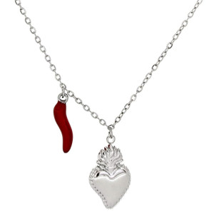 PENDENTE CORNO IN ACCIAO CATENA 40+5