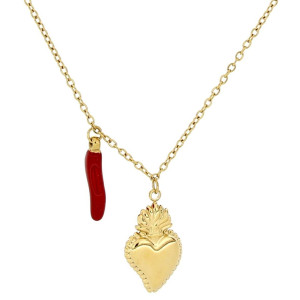 PENDENTE CORNO IN ACCIAO CATENA 40+5