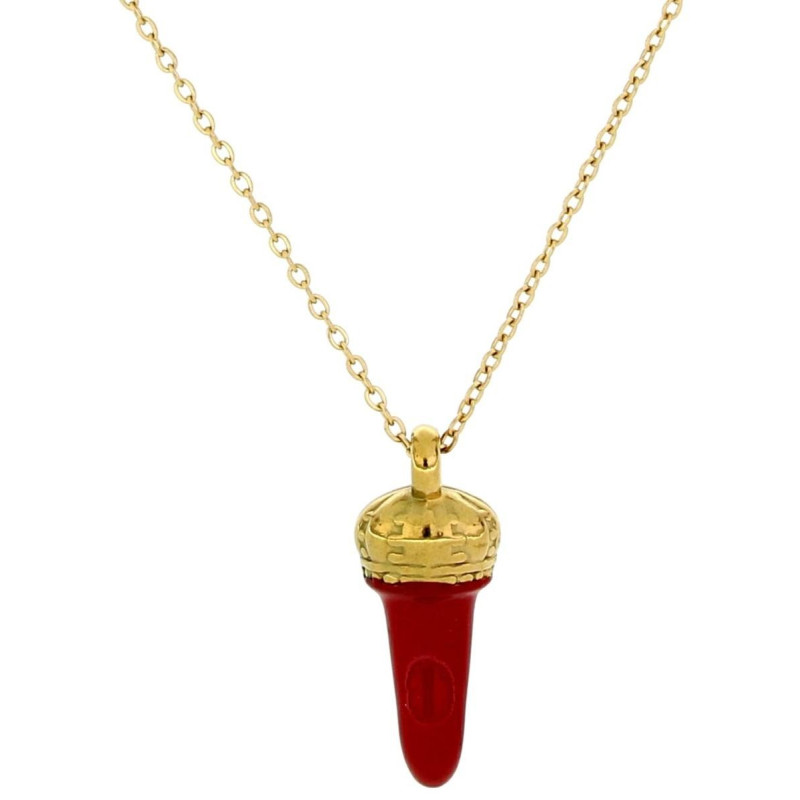 PENDENTE CORNO MM 25 IN ACCIAO CATENA 40+5