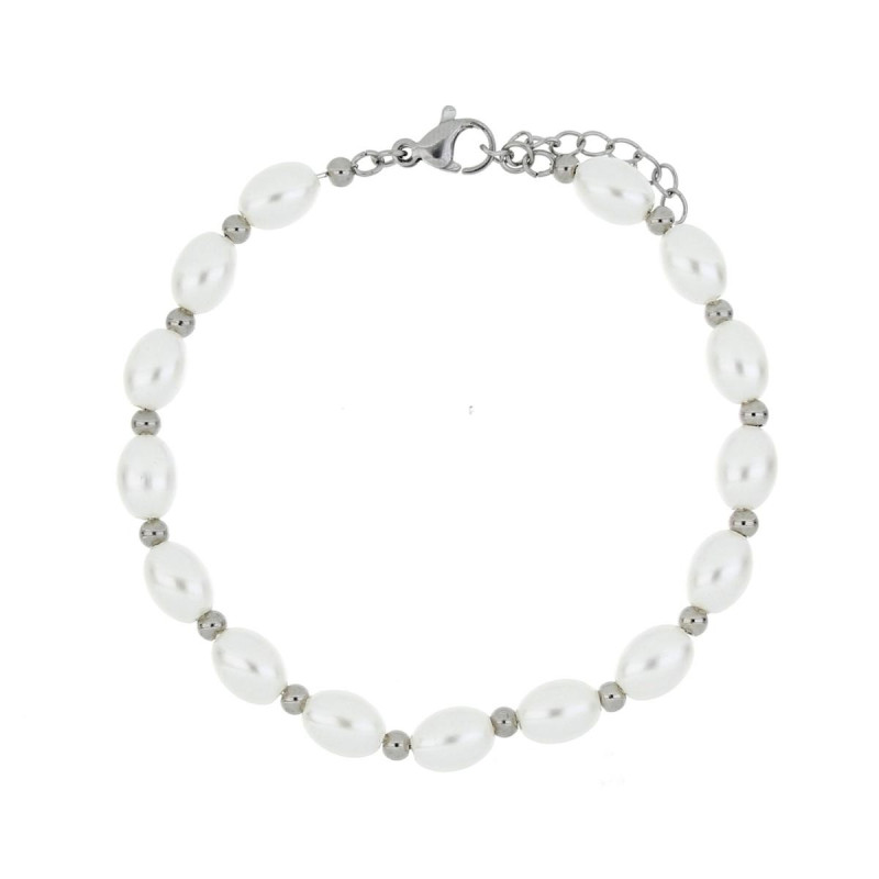 BRACCIALE CM 19+5 PERLA MM 4 IN ACCIAIO