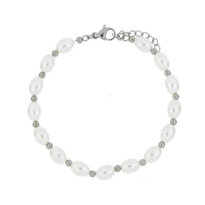 BRACCIALE CM 19+5 PERLA MM 4 IN ACCIAIO