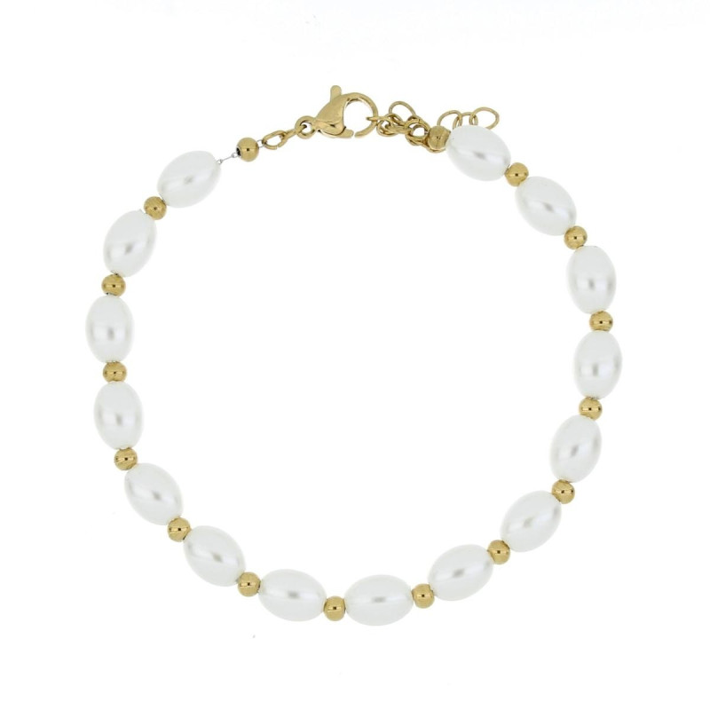 BRACCIALE CM 19+5 PERLA MM 4 IN ACCIAIO