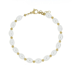 BRACCIALE CM 19+5 PERLA MM 4 IN ACCIAIO