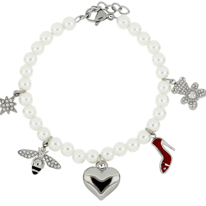 BRACCIALE CM 19+5 PERLA MM 4 IN ACCIAIO