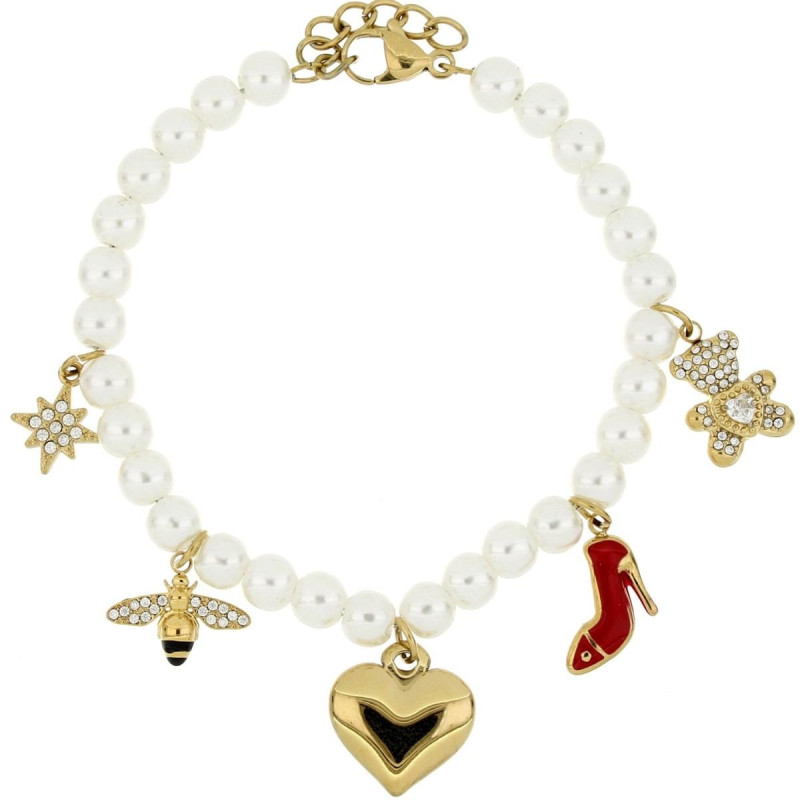 BRACCIALE CM 19+5 PERLA MM 4 IN ACCIAIO
