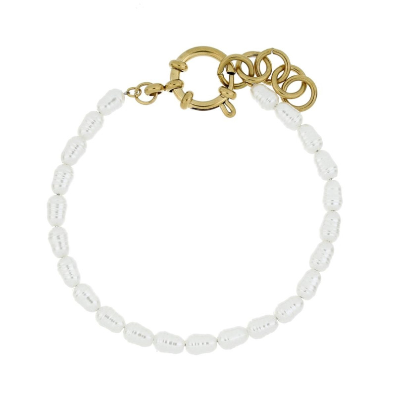 BRACCIALE CM 19+5 PERLA MM 4 IN ACCIAIO