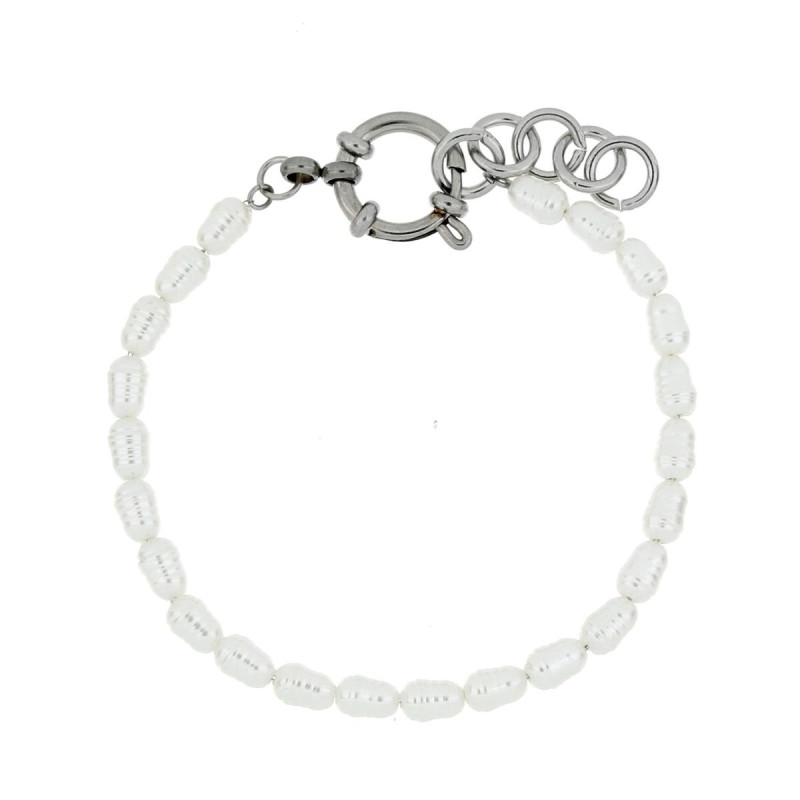 BRACCIALE CM 19+5 PERLA MM 4 IN ACCIAIO