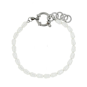 BRACCIALE CM 19+5 PERLA MM 4 IN ACCIAIO