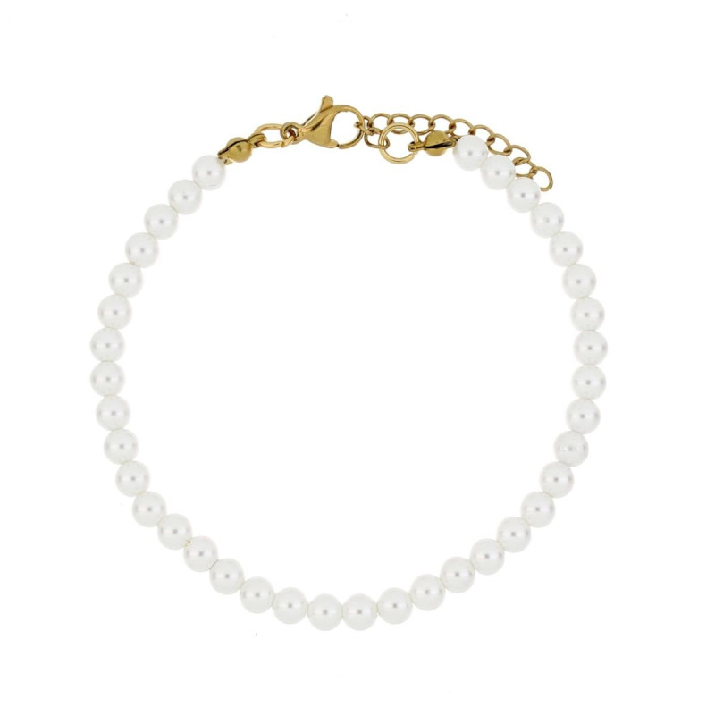 BRACCIALE CM 19+5 PERLA MM 4 IN ACCIAIO
