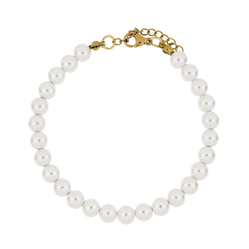 BRACCIALE CM 19+5 PERLA MM 4 IN ACCIAIO