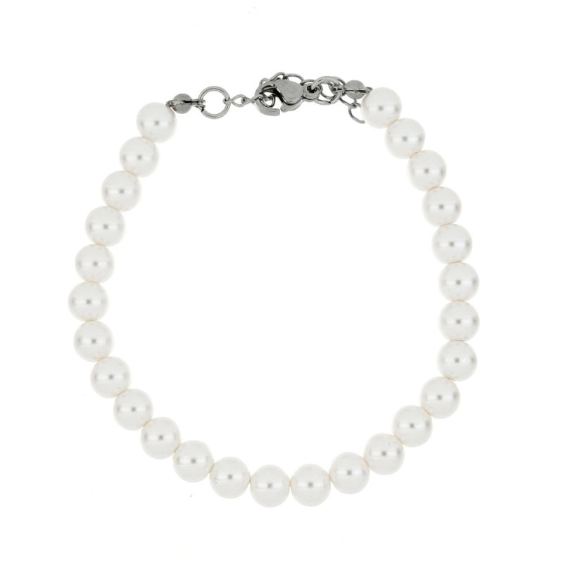 BRACCIALE CM 19+5 PERLA MM 4 IN ACCIAIO