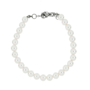 BRACCIALE CM 19+5 PERLA MM 4 IN ACCIAIO