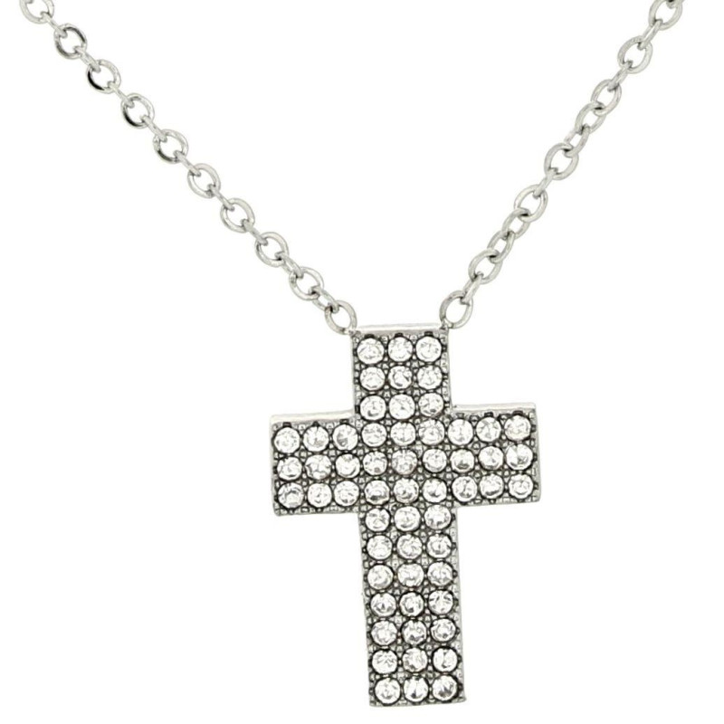 PENDENTE "SACRO" CROCE CON ZIRCONI IN ACCIAIO MM 19