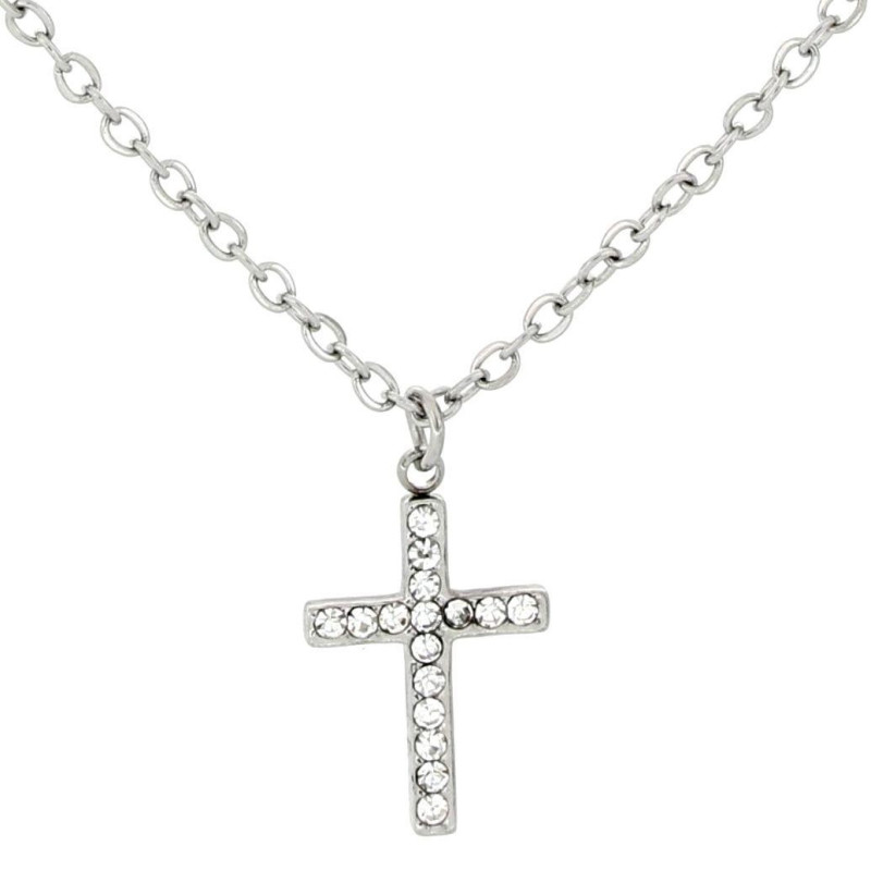 PENDENTE "SACRO" CROCE CON ZIRCONI IN ACCIAIO MM 15