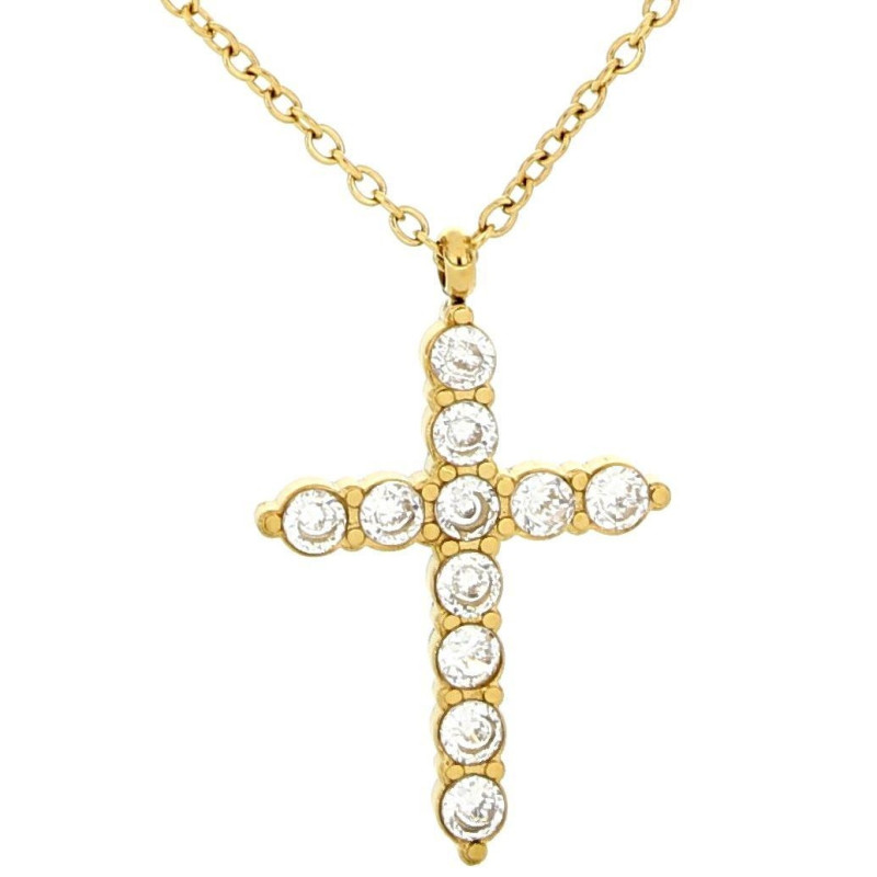 PENDENTE "SACRO" CROCE CON ZIRCONI IN ACCIAIO MM 25