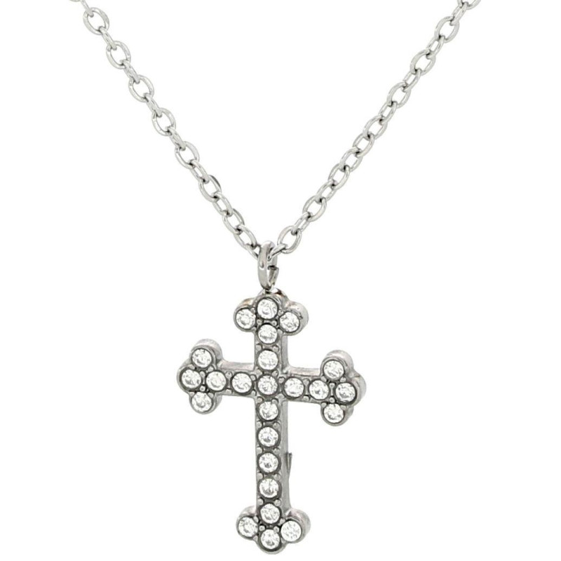 PENDENTE "SACRO" CROCE CON ZIRCONI IN ACCIAIO MM 20