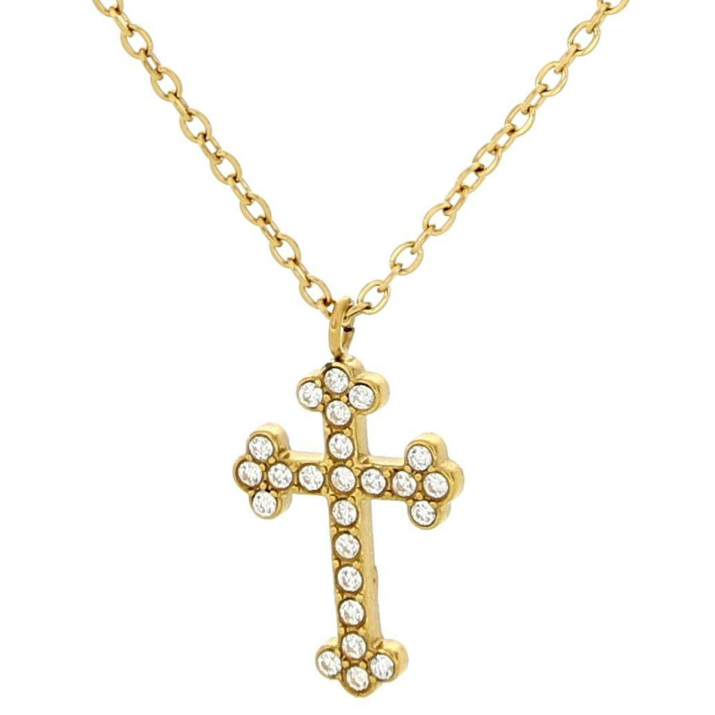 PENDENTE "SACRO" CROCE CON ZIRCONI IN ACCIAIO MM 20