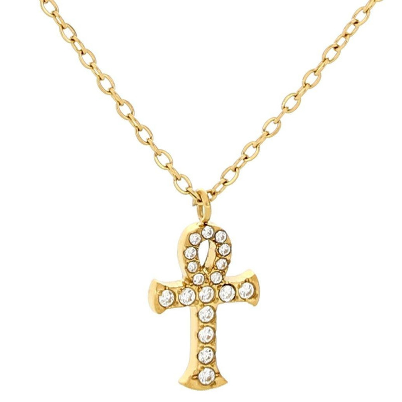 PENDENTE "SACRO" CROCE CON ZIRCONI IN ACCIAIO MM 15