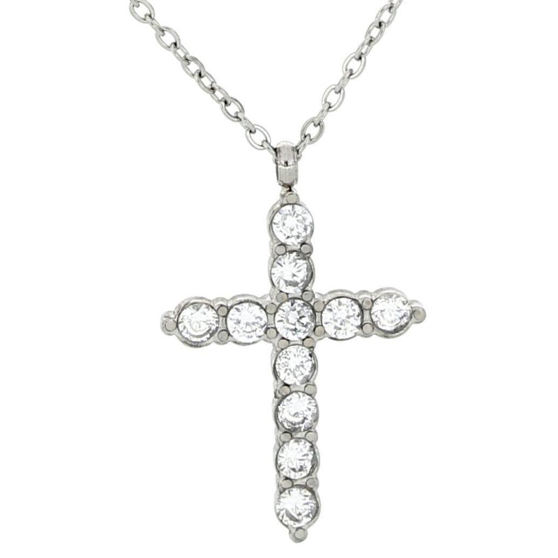 PENDENTE "SACRO" CROCE CON ZIRCONI IN ACCIAIO MM 25