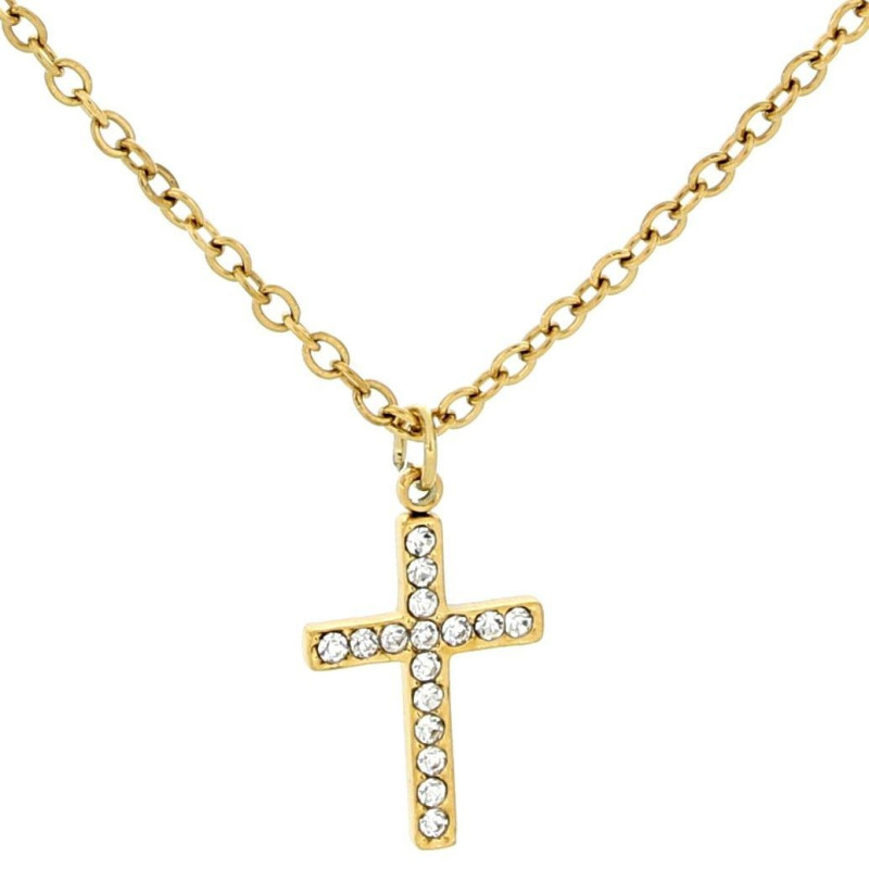 PENDENTE "SACRO" CROCE CON ZIRCONI IN ACCIAIO MM 15