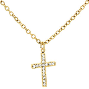 PENDENTE "SACRO" CROCE CON ZIRCONI IN ACCIAIO MM 15