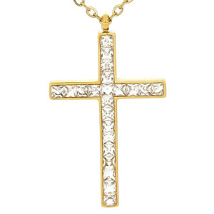 PENDENTE "SACRO" CROCE CON ZIRCONI IN ACCIAIO MM 30