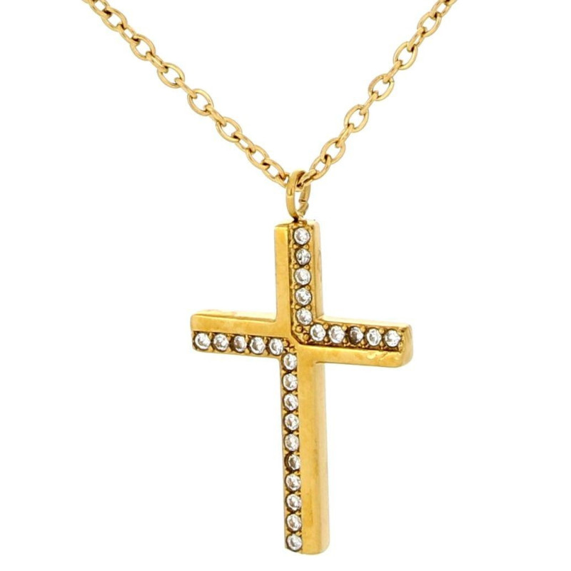 PENDENTE "SACRO" CROCE CON ZIRCONI IN ACCIAIO MM 24