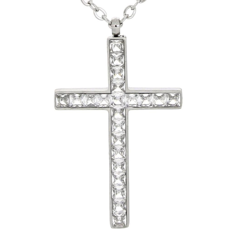 PENDENTE "SACRO" CROCE CON ZIRCONI IN ACCIAIO MM 30