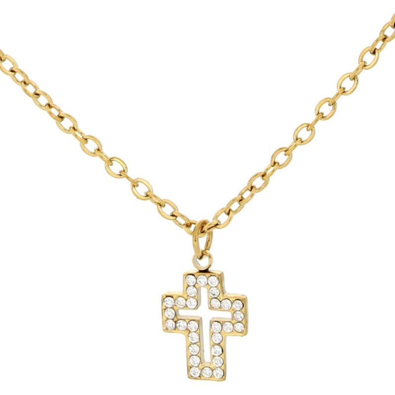 PENDENTE "SACRO" CROCE CON ZIRCONI IN ACCIAIO MM 10