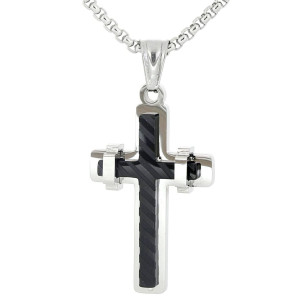 PENDENTE UOMO CROCE IN ACCIAIO CATENA CM 55