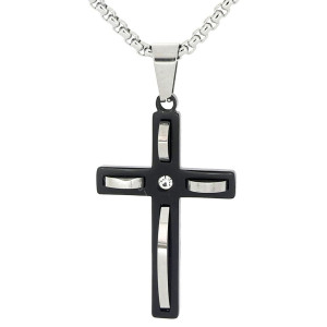 PENDENTE UOMO CROCE IN ACCIAIO CATENA CM 55