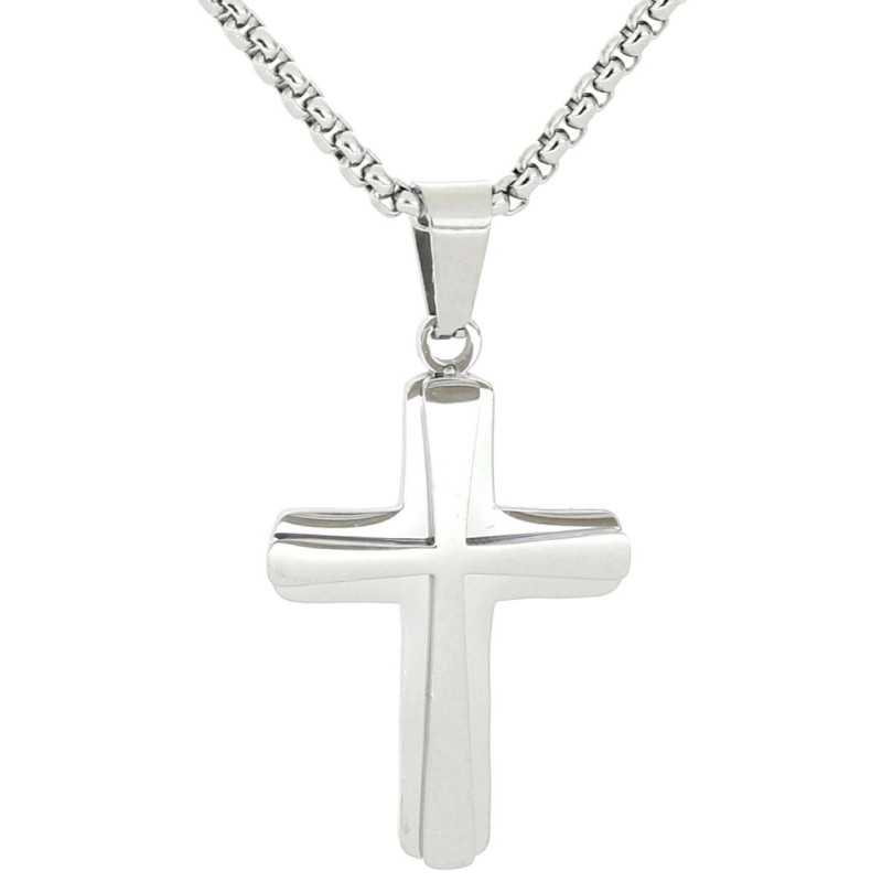 PENDENTE UOMO CROCE IN ACCIAIO CATENA CM 55