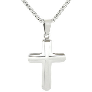 PENDENTE UOMO CROCE IN ACCIAIO CATENA CM 55