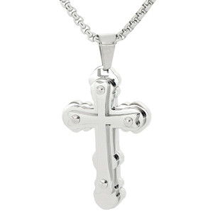 PENDENTE UOMO CROCE IN ACCIAIO CATENA CM 55