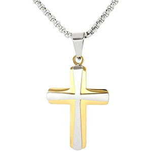 PENDENTE UOMO CROCE IN ACCIAIO CATENA CM 55