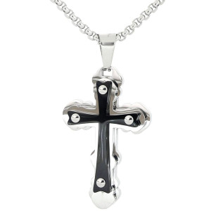 PENDENTE UOMO CROCE IN ACCIAIO CATENA CM 55