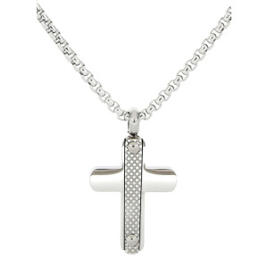 PENDENTE UOMO CROCE IN ACCIAIO CATENA CM 55